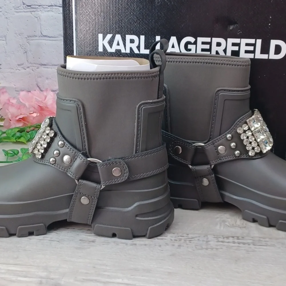Karl Lagerfeld Paris Rylie Crystal Lug Sole Biker Boots~ NIB